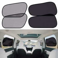 Tesla Model Y Window Shades | 4-Pack Static Cling Car Window Shade For Baby And Driver | Transparent Front & Semi-Transparent Rear Side Window Sun Sha