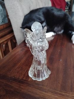 Vintage heavy clear glass angel candle stick holder