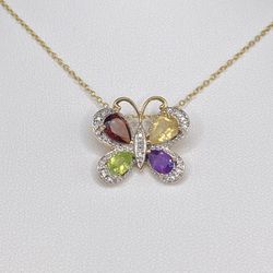 925 Gold Tone Butterfly Necklace 