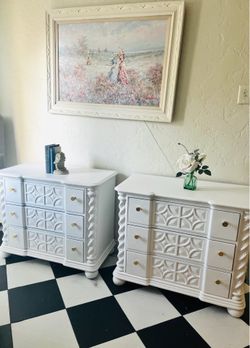 Matching White Dresser 2 Nightstands Set with Gold Hardware