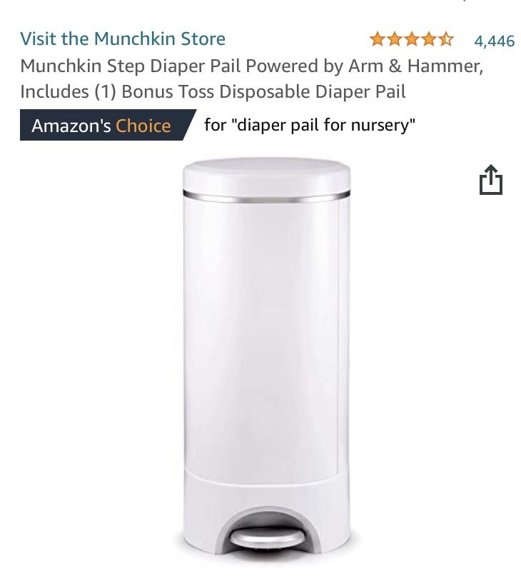 Munchkin Step Diaper Pail Powered by Arm & Hammer, Includes (1) Bonus Toss Disposable Diaper Pail