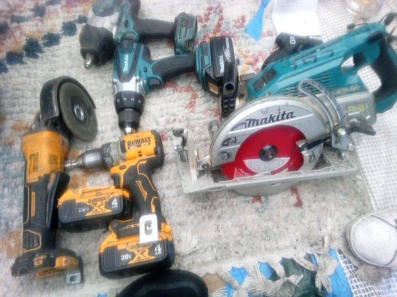 5 Makita And DeWalt Power tools + Three 18v Makita Batteries, And 2 DeWalt Batteries