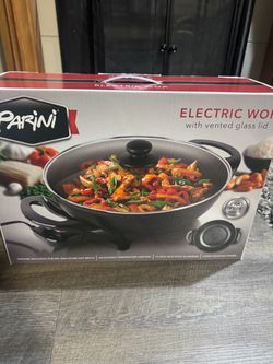 PARINI Electric Wok with Vented Glass Lid, 13-Inch Non-Stick
