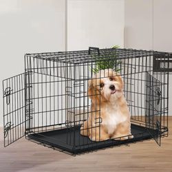 Dog Crate Dog Cage for Large Dogs Folding Mental Wire Dog Kennel Outdoor and Indoor with Double-Door Divider Panel Removable Tray and Handle (36 inch)