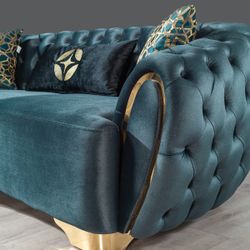 Victoria Petrol Green Velvet Living Room Set /couches /Sofa and Loveseat 