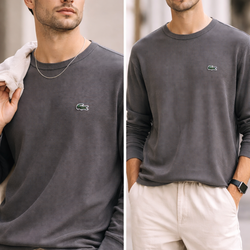 Lacoste Waffle Knit Long Sleeve Shirt Gray Logo Size L