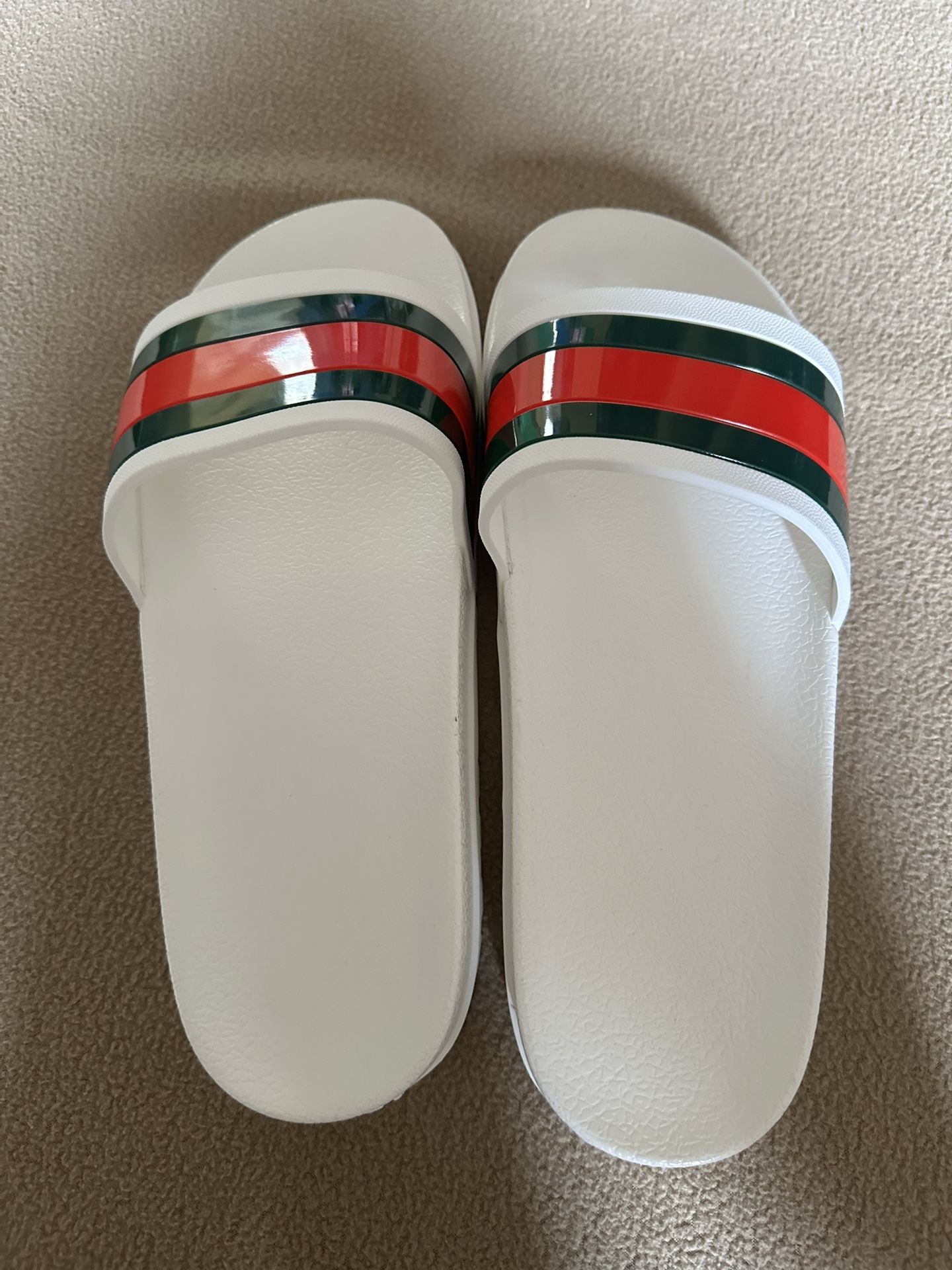 white gucci slides