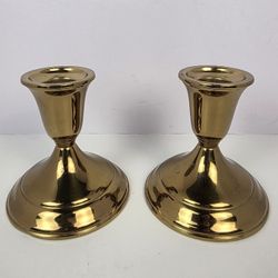 2~Towle Brass Pair Candle Stick Holders 3.75" Tall 3.5" Wide Base Vintage MCM 