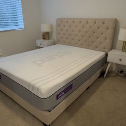 Queen Tufted Bed Frame Beige W/ Box Spring 