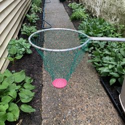 fishing net is 20 deep 14 1/2 to 15 round handle is 18 long total length is 34 in
