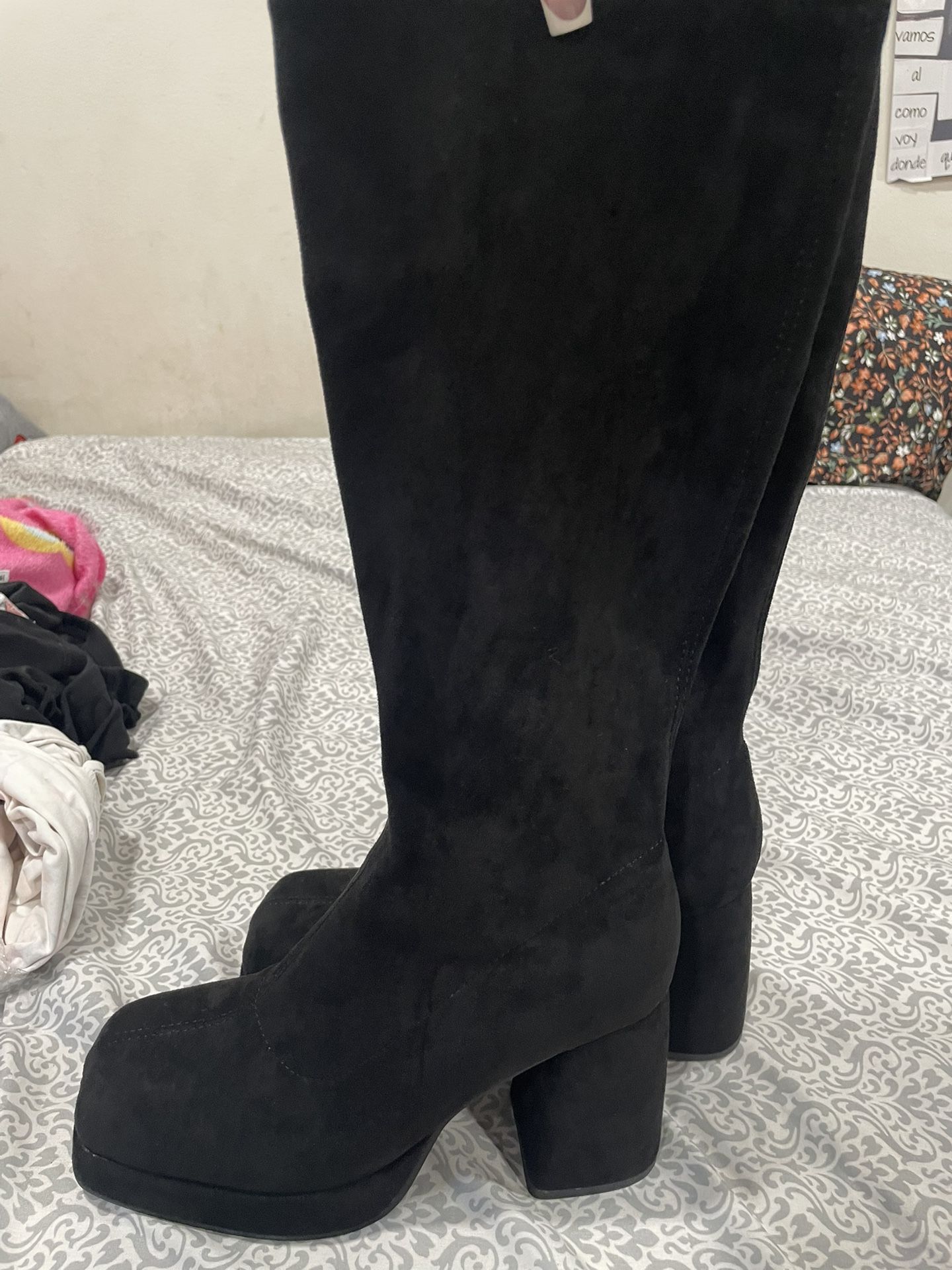 Black Suede Knee platform boots 
