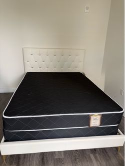 Queen Upholstered Bed Frame + Comfo-Pedic Mattress | Like New