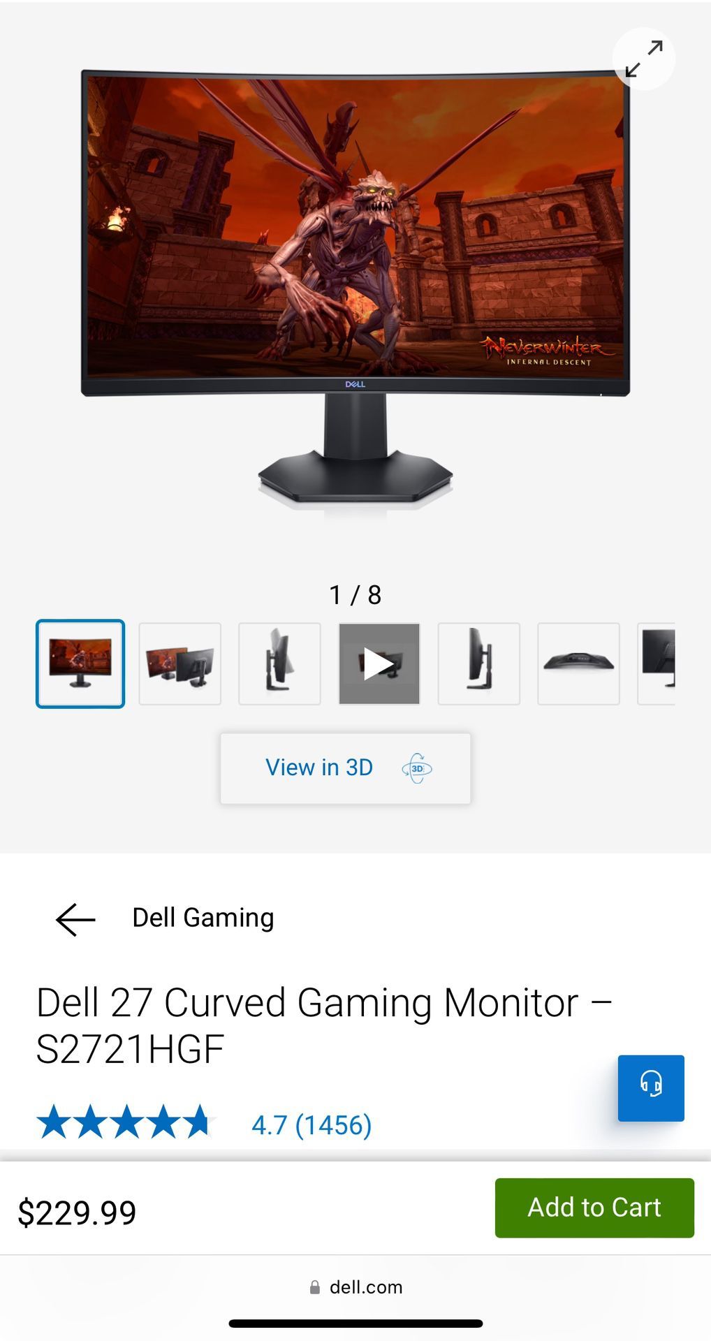 27 Inch Dell Curved Gaming Monitor 