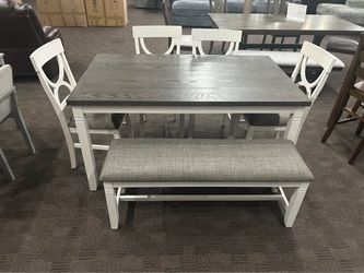 Gray and white farmhouse table set 