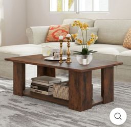 Rectangle Wood Center Table, 41" L 2-Tier Large Modern Tea Table w/Open Compartment