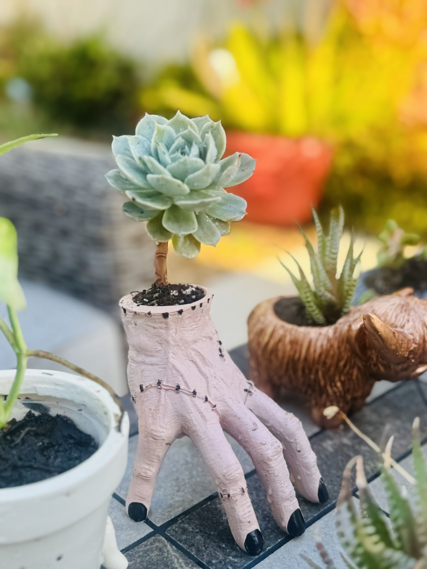 Unique THING! 🖤 Adam’s Family THING Hand Planter  W Succulent 