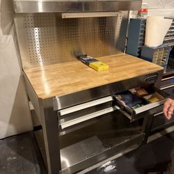 Kobalt Stainless Steel Workbench w/ Wood Top & Pegboard