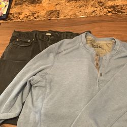 Eddie Bauer black jeans and blue top