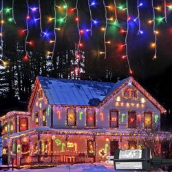 360LED 29.5 FT Icicle Christmas Lights with Remote, Outdoor Multicolor Icicle String Lights Plug in, 8 Mode Icicle Lights for Outside Indoor House Yar