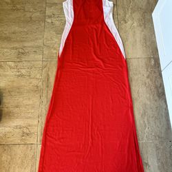 Planet Gold Women’s Maxi Red/White Casual Dress Size Medium 70% Polyester 
