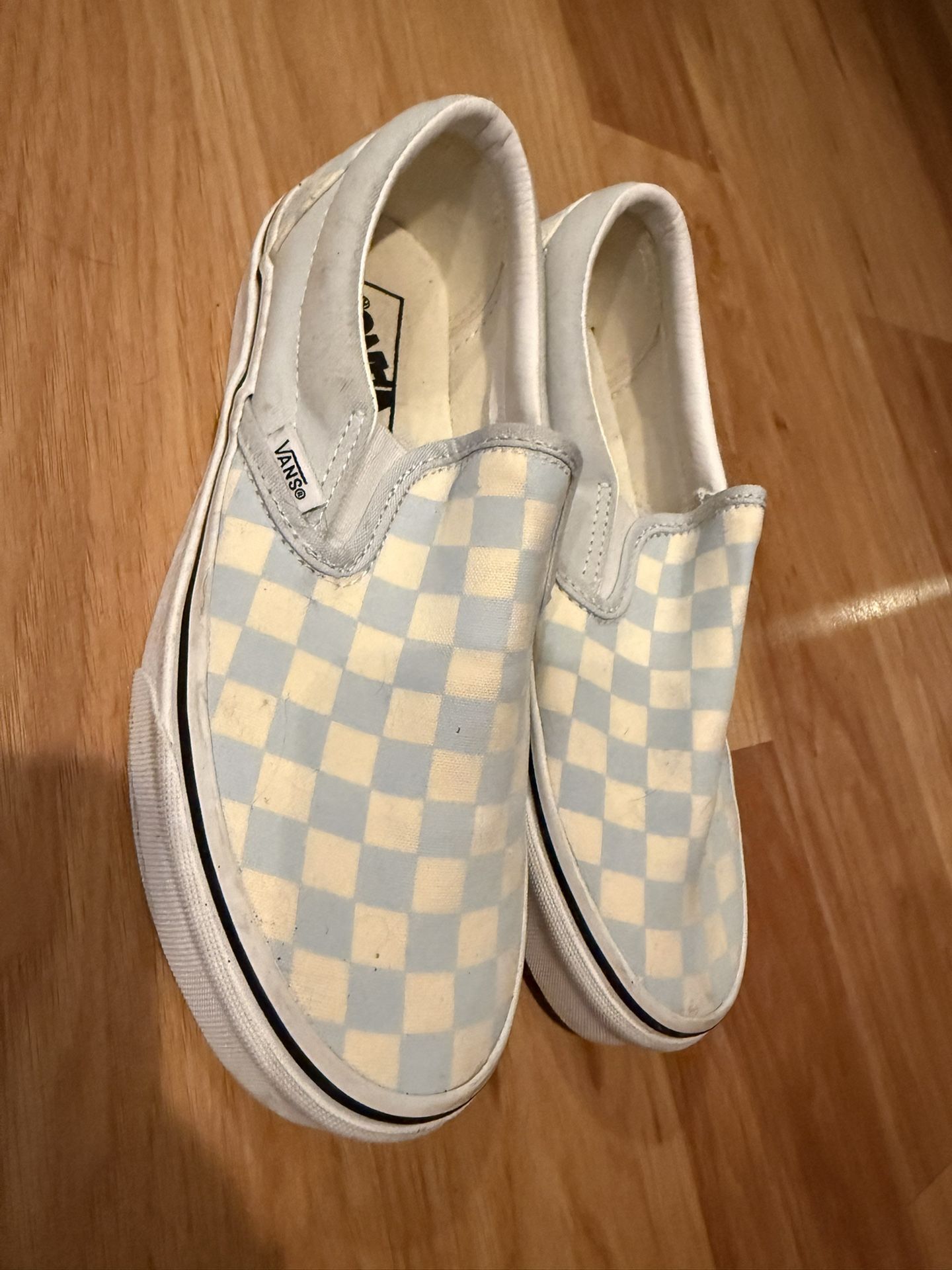 Vans Light Blue Checkerboard Slip-Ons