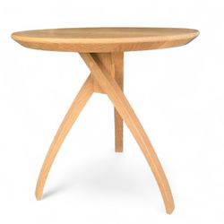 Mid-Century Modern Solid Oak Tripod Side Table