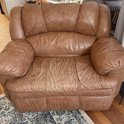 Reclining Brown Leather Couch + Two Chairs