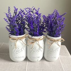 Chalk Painted & Distressed Mason Jar Vases 3 For $18