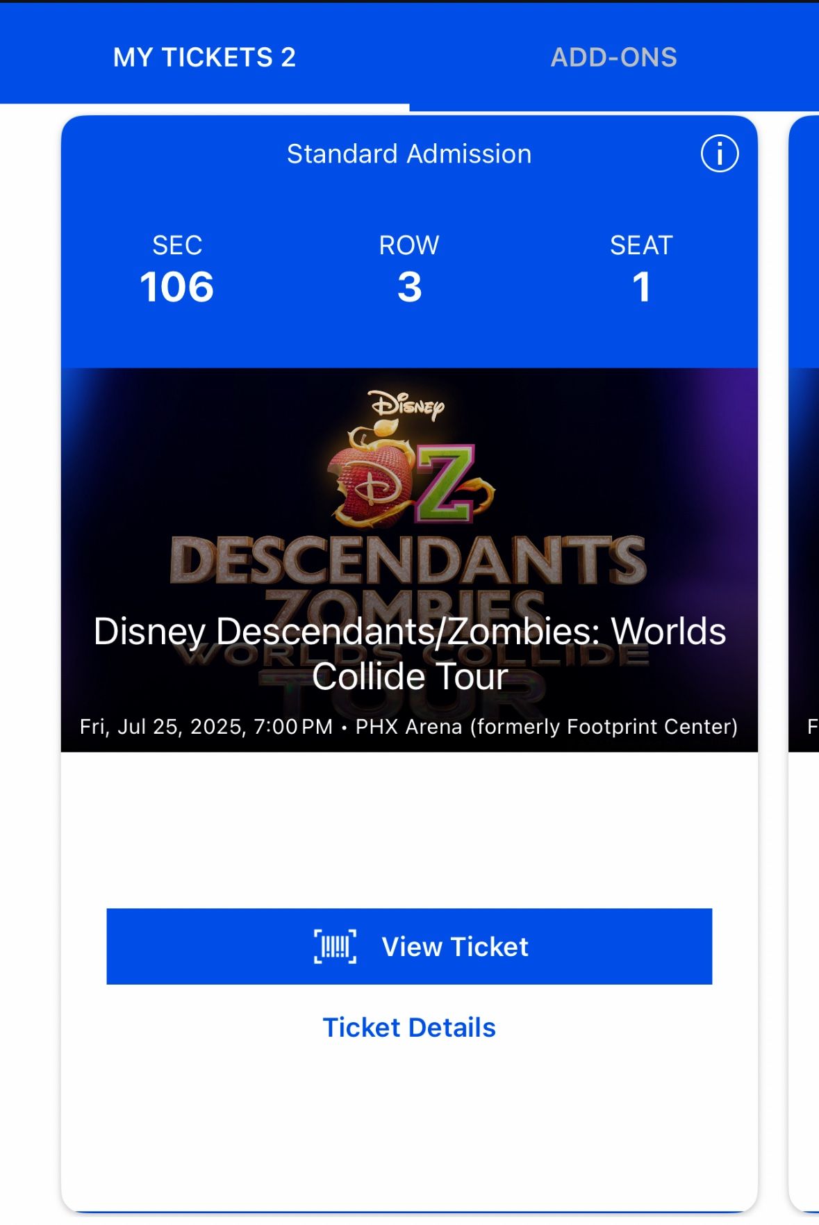 Disneys Descendants/zombies Worlds Collide Tour- July 25th - 300$  For Both OBO 