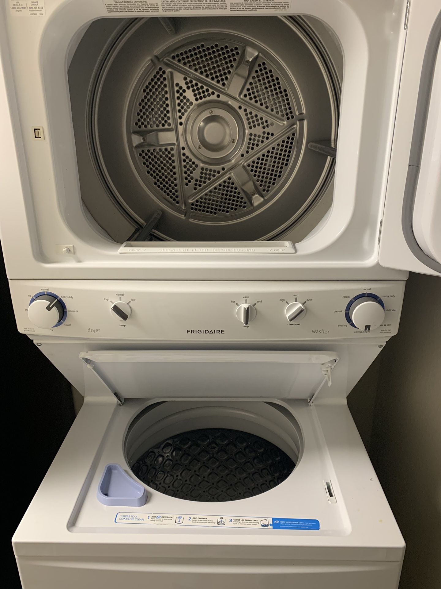 frigidaire stackable washer dryer no agitator