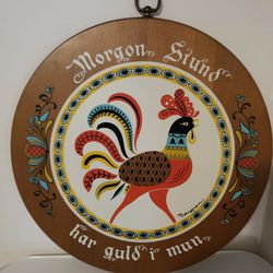 1963 Mid Century Berggren Trayner Corp #437 Swedish Rooster Wood Wall Plaque Thumbnail