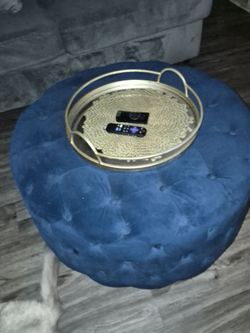Blue velvet ottoman $50