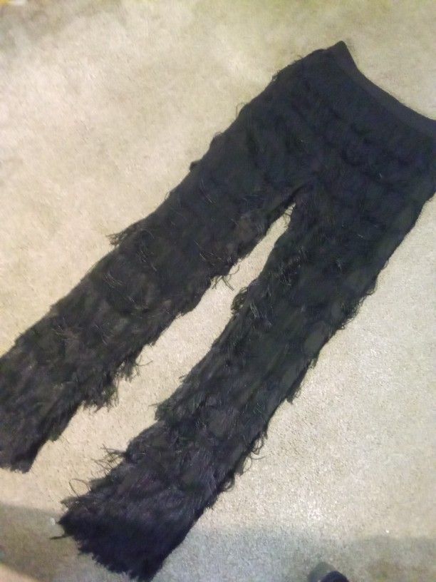 Sexy Black Fringed Pants Size Medium