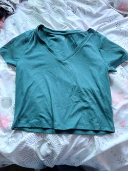 Teal Ribbed V-Neck Crop Top
