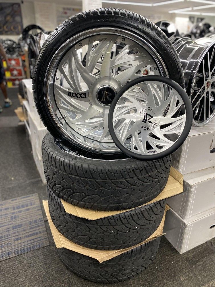 22 staggered rucci CJ on 32 5-115 rims, tires, steering. $10 take home layaway