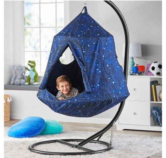 Brand New In Box Hanging Chair/tent For Kids With LEd Lights And Cushion For Extra Comfort, Storage Pockets,For Any Room Holds Upto 350lbs