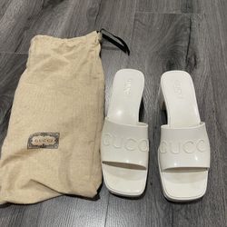 Gucci Rubber Slide Sandals Mules Size 8 Womens White