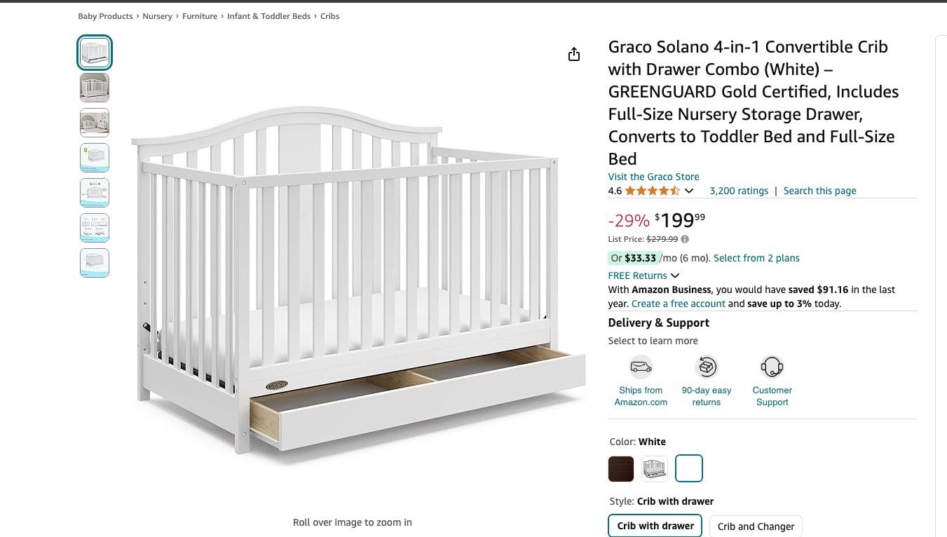 Graco Solano 4 in 1 Convertible Crib in box