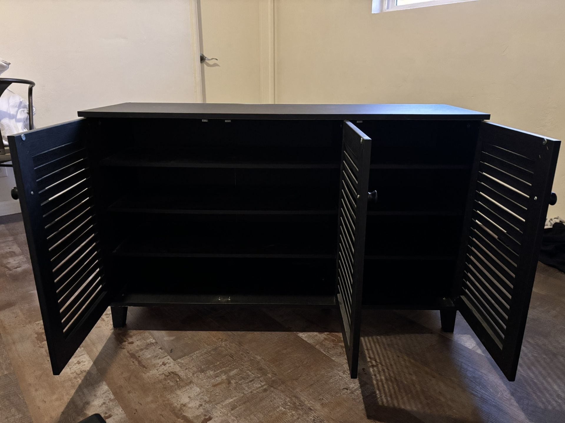 Modern Black Storage Cabinet / Console with Louvered Doors