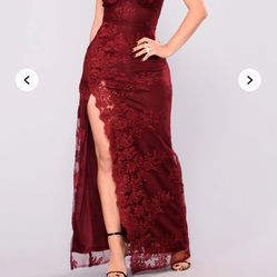 Burgundy Lace Dress With Split 