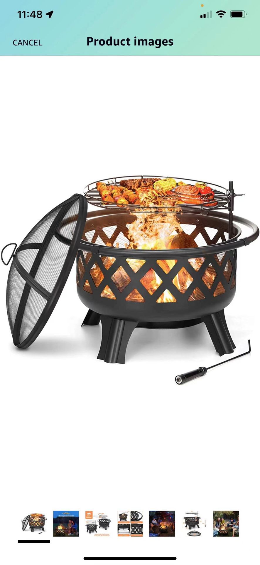 2 in 1 Fire Pit with Cooking Grate 30'' Wood Burning Firepit Outdoor Fire Pits Steel Firepit Bowl Outside with Swivel BBQ Grill, Spark Screen, Poker f