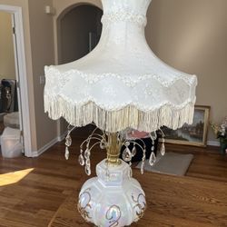 Antique Lamp Set w Hanging Crystals 