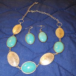 Silver/turquoise Necklace/earrings Set