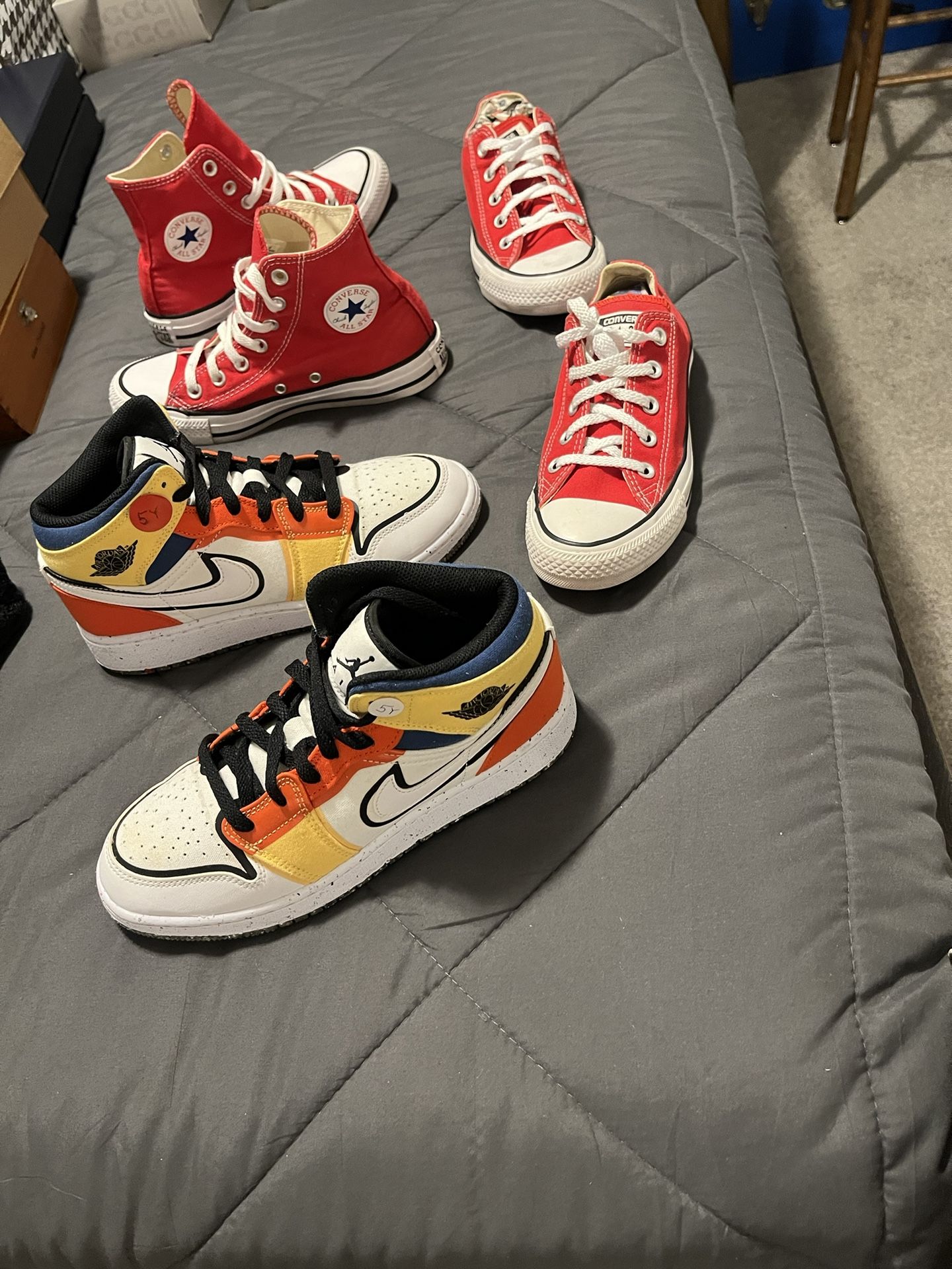 Jordan’s1s Size 5Y $75…Converse High Top Red 4M.. 6W.. $60).. Low Top (Size 4M.. 6W) $60) New!! And In New Condition!!