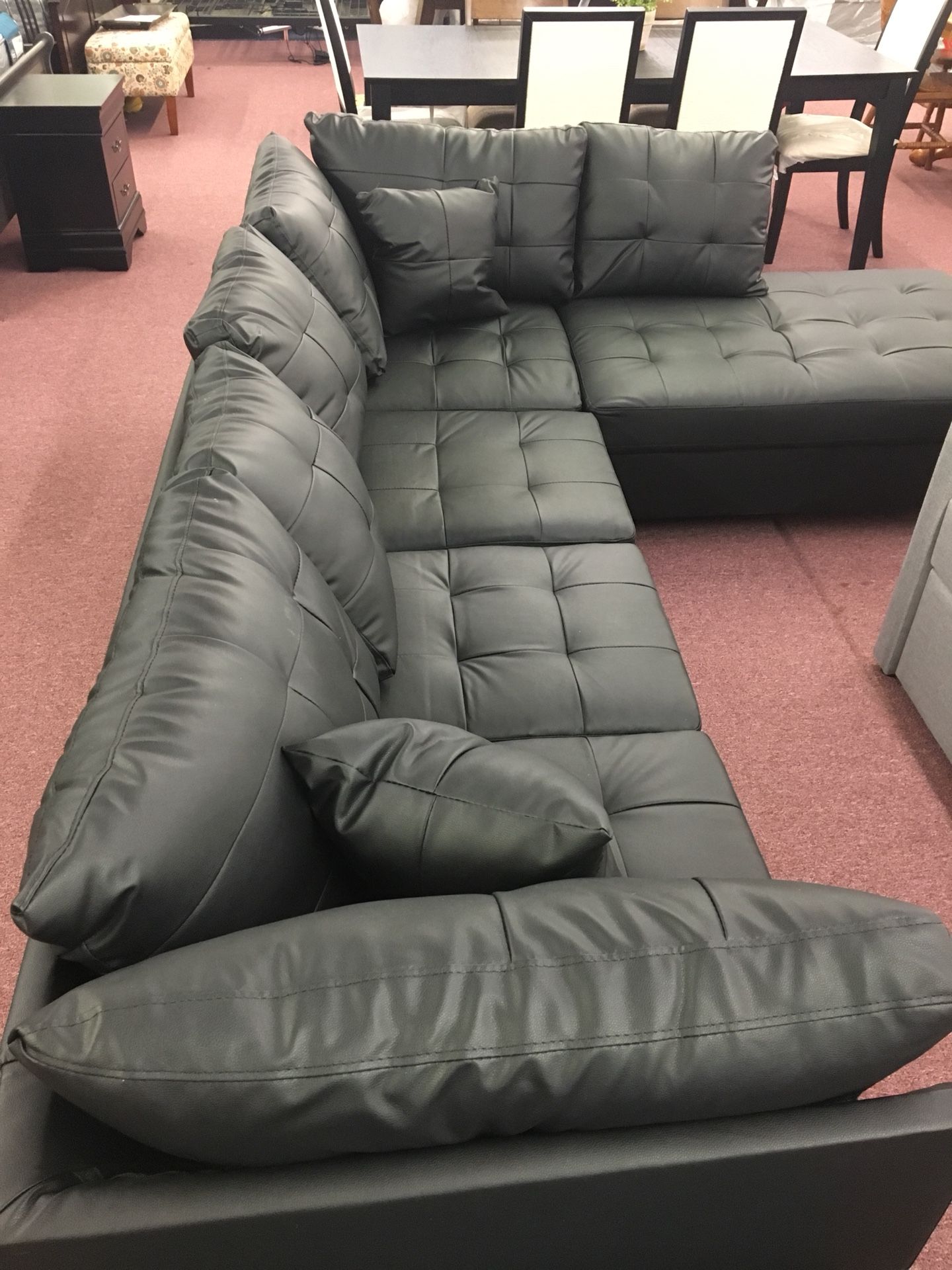 Brand New Black Sectional In Durable Faux Leather $50 Down Takes It Home Today!
