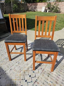 TWO Counter Height Solid Wood Dining Stools Chairs