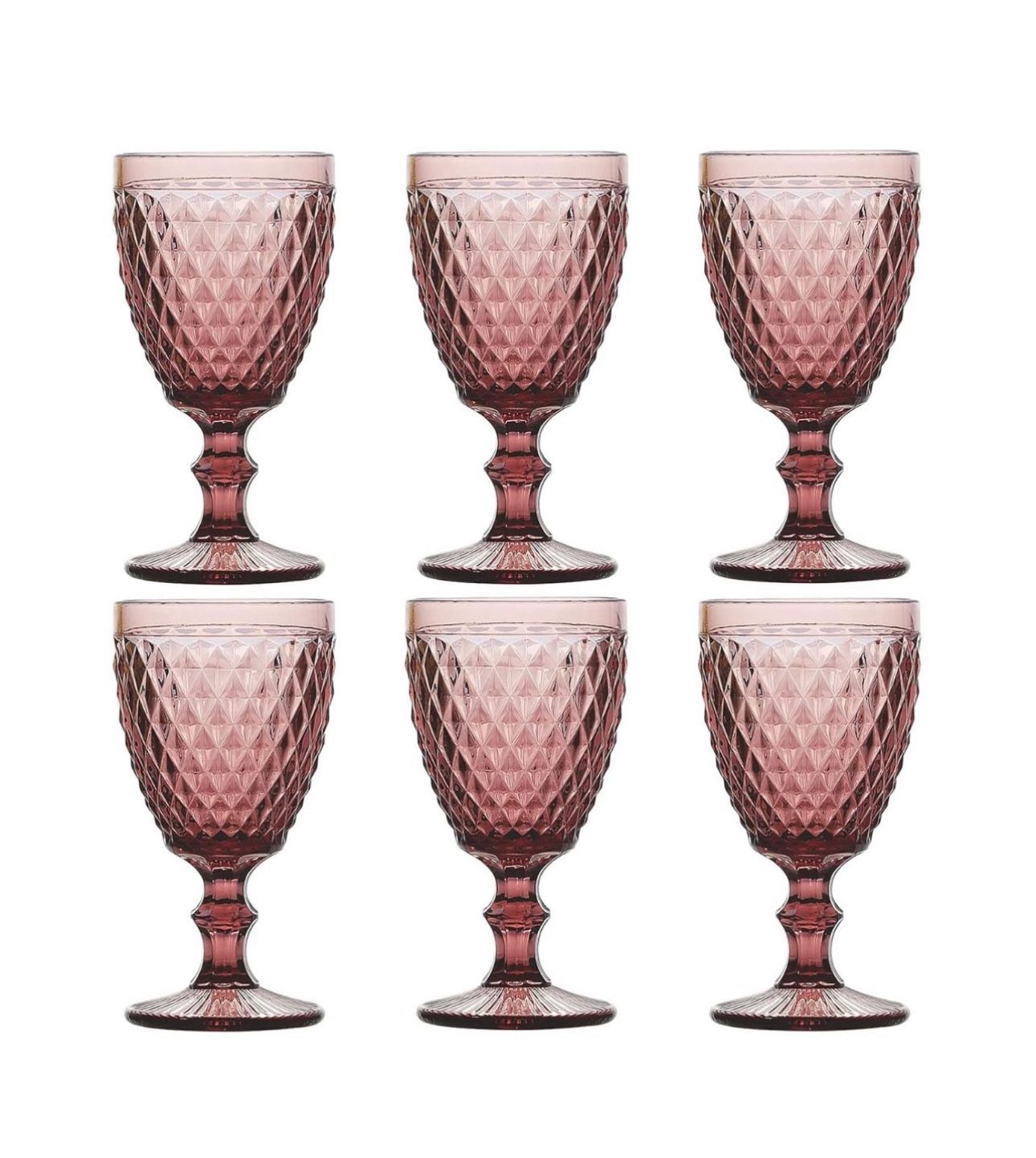 Purple Drinking Glasses set of 6 Colored Wine Goblets 10 OZ Vintage Glassware Pink Stemmed Pretty for Wedding Party Bar 1262