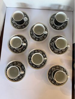 Vintage Sango Aquarius Limbo Espresso Cup Saucer Set 16pc MCM