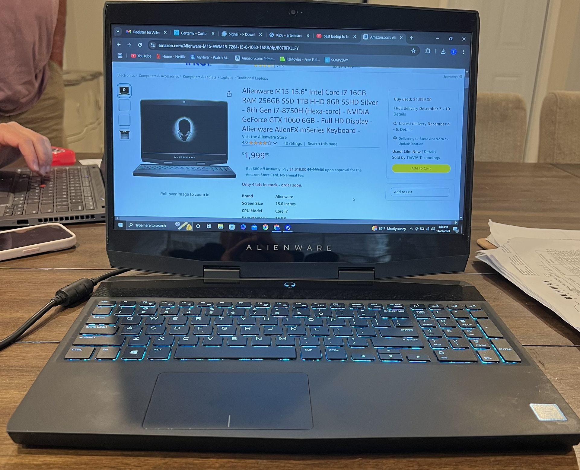 $900 Off Alienware Laptop M15 15.6” Intel Core i7 16 GB RAM 8th Gen i7 GTX 1060