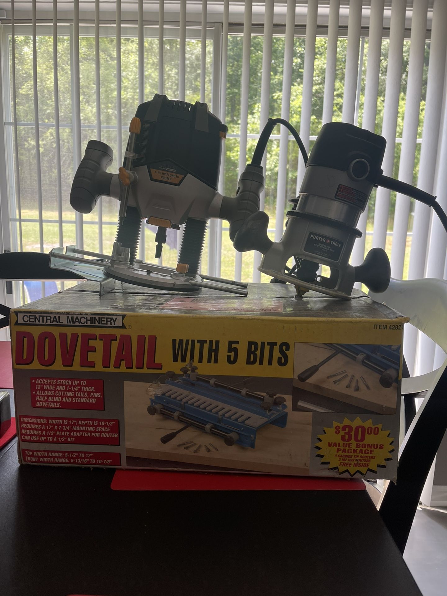 2 Routers, Dovetail W/ 5 Bits And Wolfcraft Router Table for Sale in